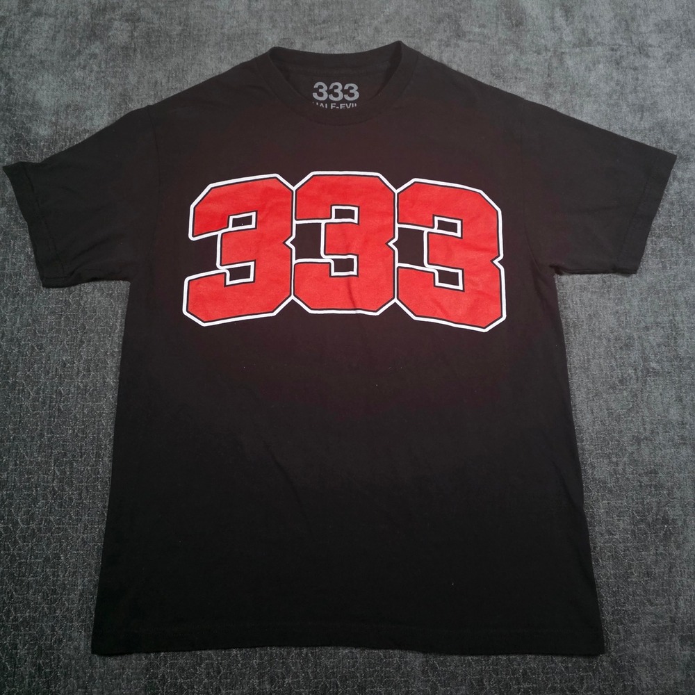 Half Evil 333 T-Shirt Black Red Graphic Logo Streetwear Mens Large L Punk Emo